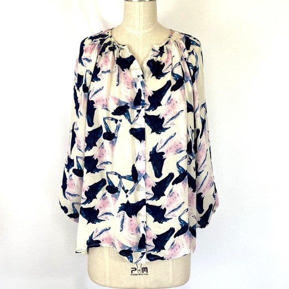 Tucker Top Size Small 100% Silk Floral Blouse Button Down Abstract Print Smoked - Picture 1 of 10